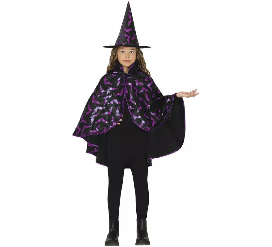 Translation missing: en.Kit de Bruja negro y lila Infantil: Capa y Sombrero