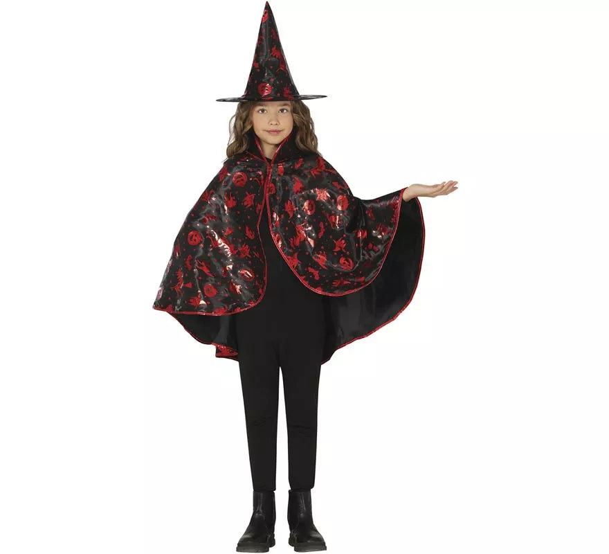 Translation missing: en.Kit de Bruja negro y rojo Infantil: Capa y Sombrero