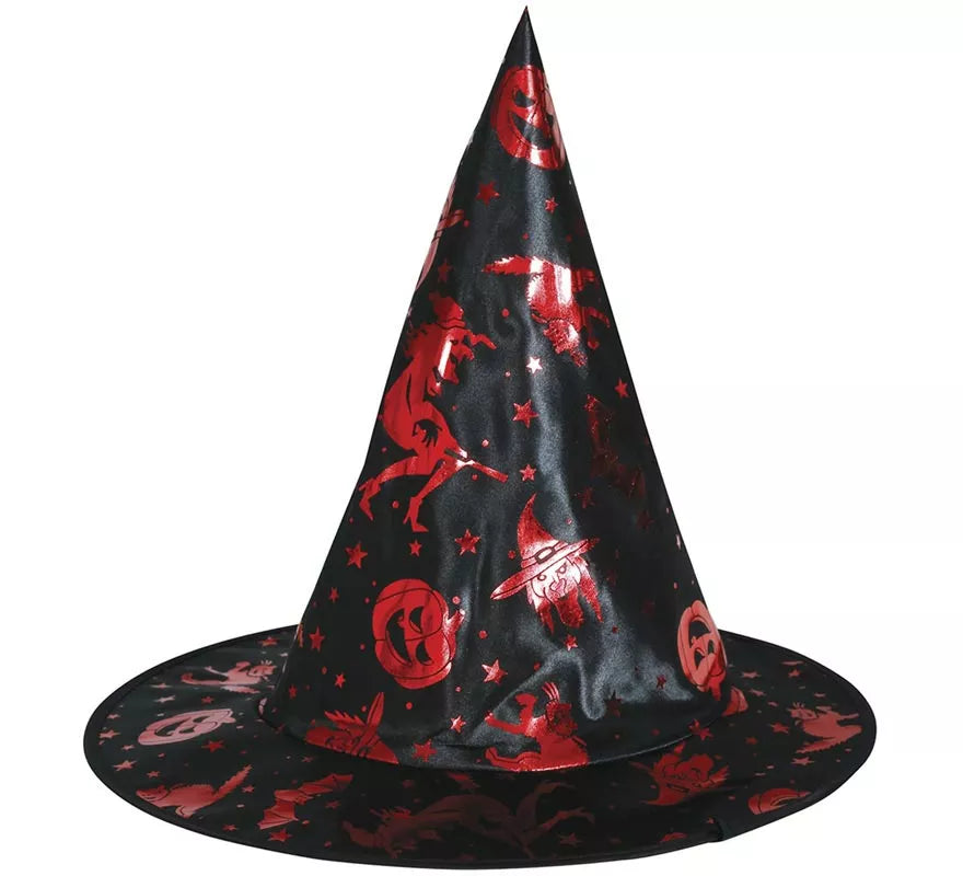 Kit de Bruja negro y rojo Infantil: Capa y Sombrero