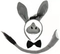 Kit de Burro gris: Diadema, Nariz, Pajarita y Cola