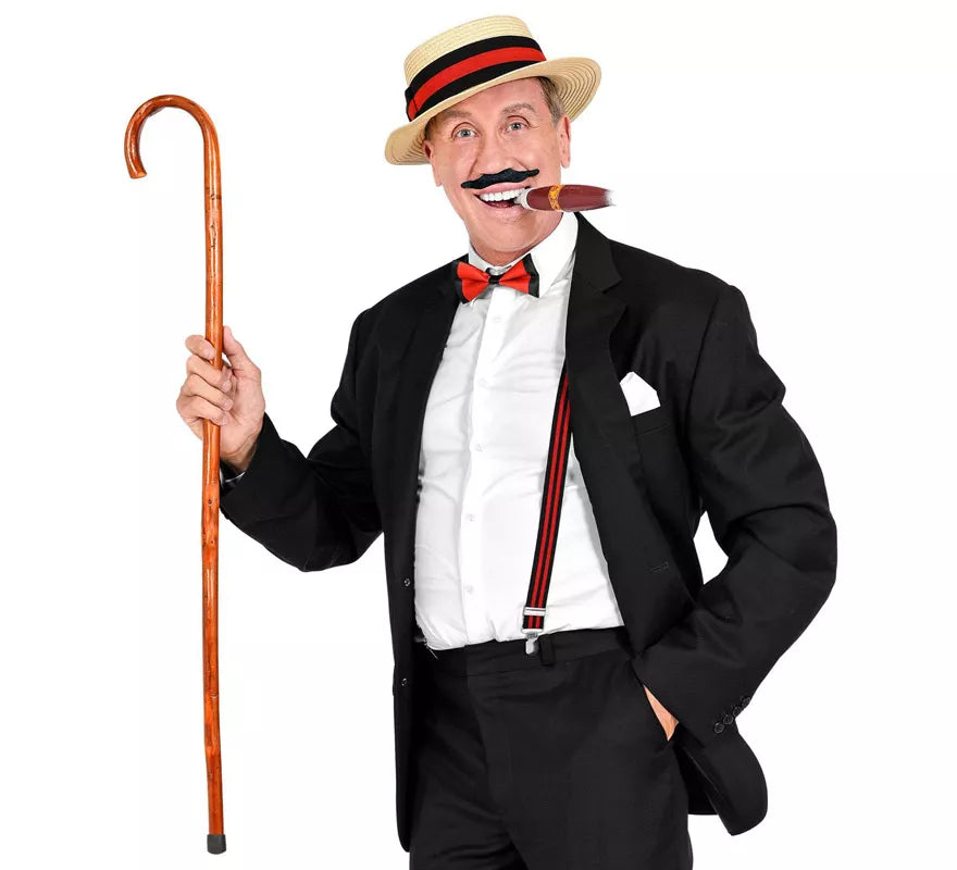 Kit de Caballero de los años 20: Sombrero, Tirantes, Pajarita, Puro y Bigote