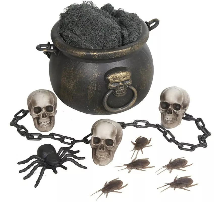 Translation missing: en.Kit de Caldero: Tela, Calaveras, Cadena, Cucarachas y Araña 20 cm