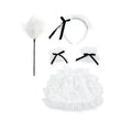 Kit de Camarera blanca: Diadema, Plumero, Muñequeras y Delantal