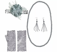 1920s Charleston Kit: Bow, Earrings, Necklace, and Gloves