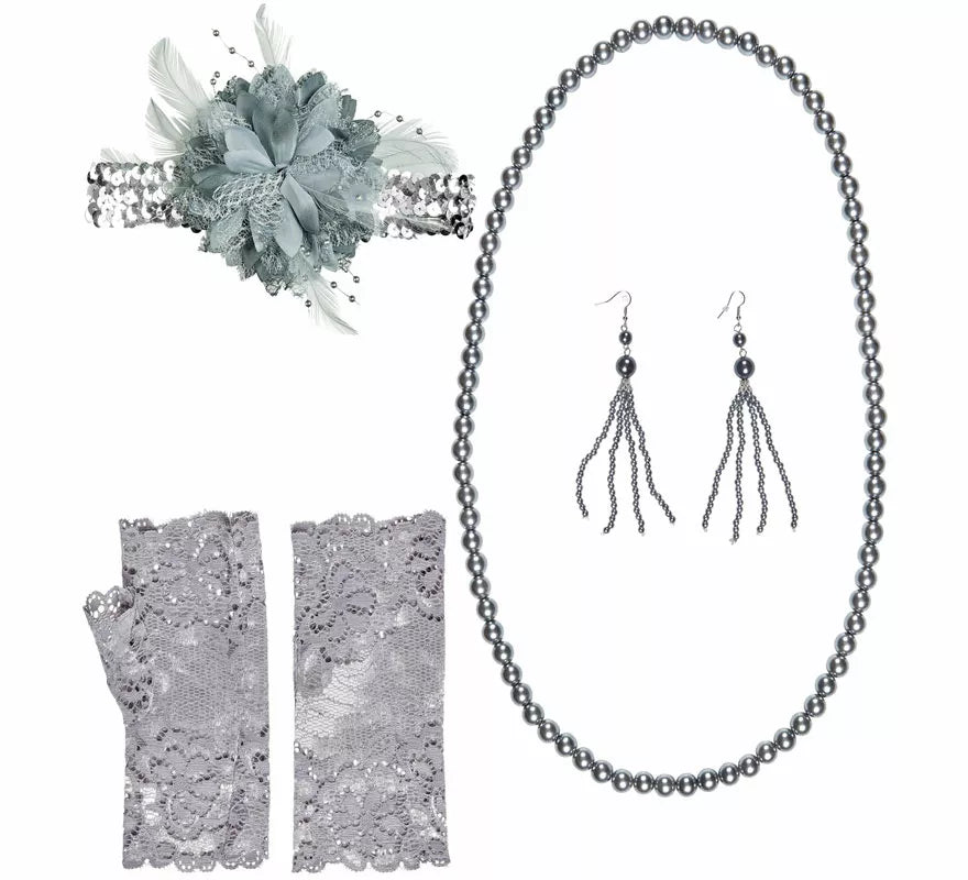 Translation missing: en.Kit de Charleston Años 20: Lazo, Pendientes, Collar y Guantes
