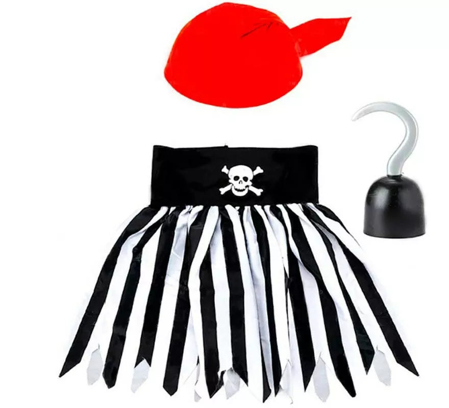 Kit de Chica Pirata para niña: Pañuelo, Falda y Garfio