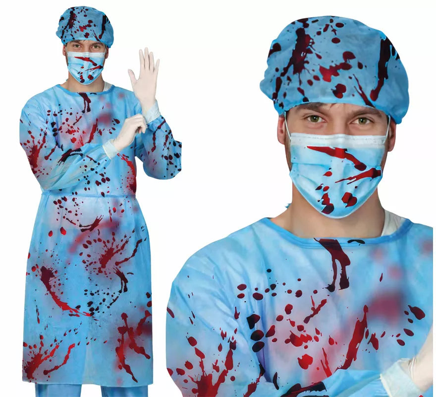 Translation missing: en.Kit de Cirujano con Sangre para hombre: Gorro, Mascarilla y Bata
