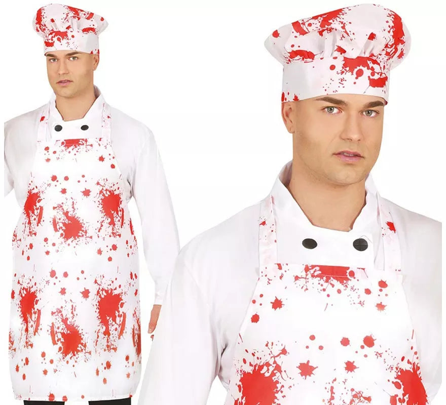 Kit de Cocinero: Gorro y Delantal con Sangre 55x70 cm