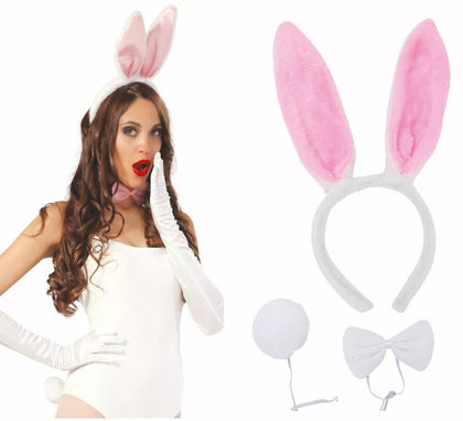 Kit de Conejita Blanca: Orejas, Pajarita y Cola