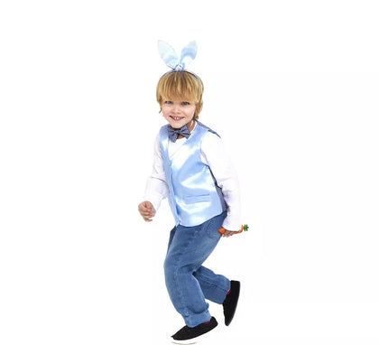 Kit de Conejo a cuadros infantil: Chaleco, diadema, pajarita y zanahoria