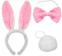 White and Pink Rabbit Kit: Headband, Bow Tie and Tail