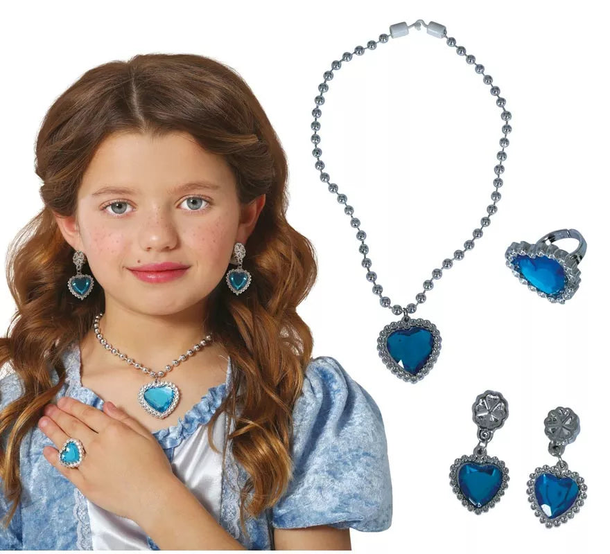 Translation missing: en.Kit de Corazón azul infantil: Collar, Anillo y Pendientes