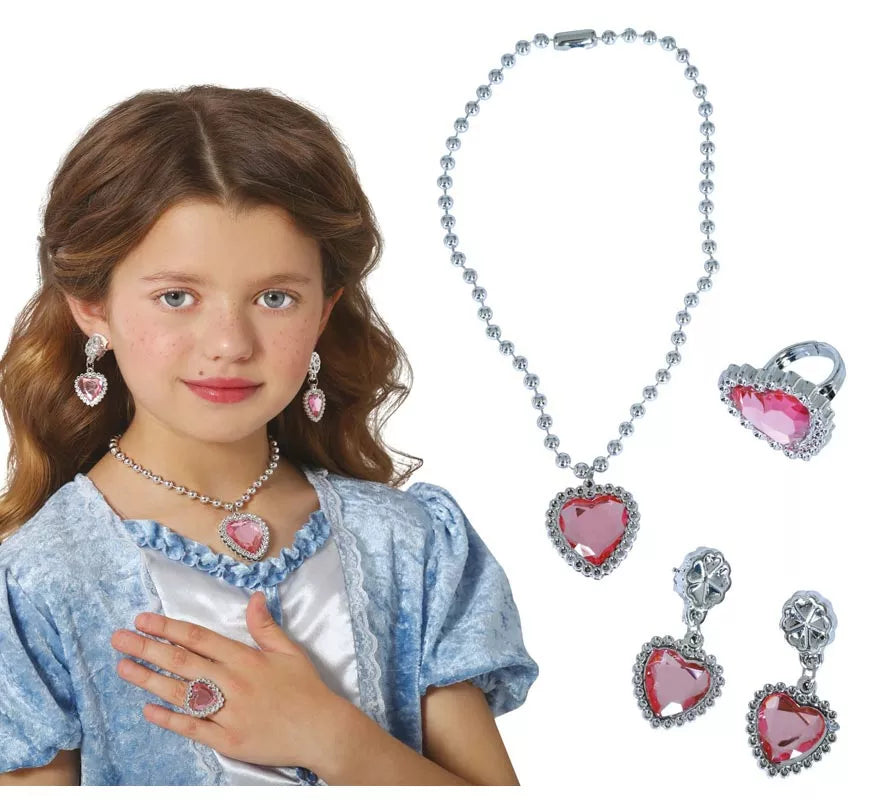 Translation missing: en.Kit de Corazón rosa infantil: Collar, Anillo y Pendientes
