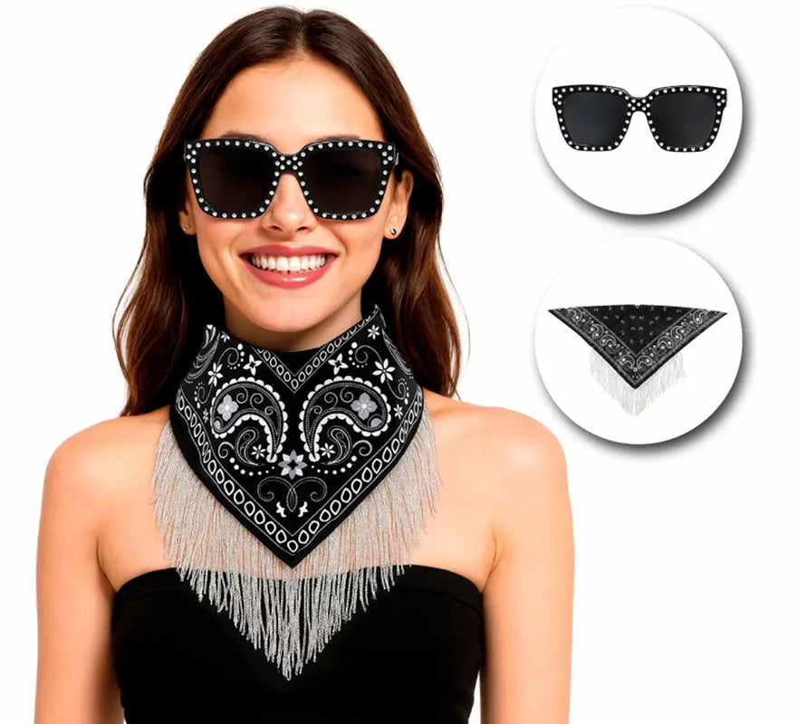 Kit de Despedida negro para mujer: Pañuelo y Gafas