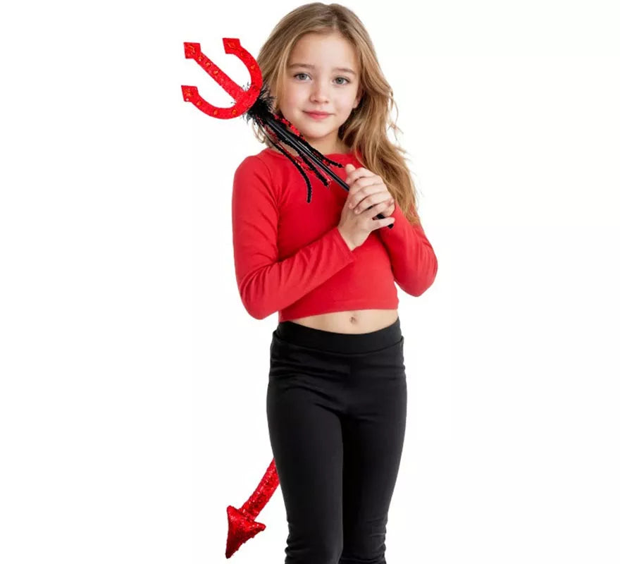 Kit de Diablo: Tridente con Cola de Lentejuela Infantil