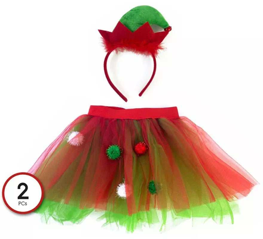 Translation missing: en.Kit de Elfa Ayudante de Papá Noel Infantil: Tutú y Diadema de Gorro