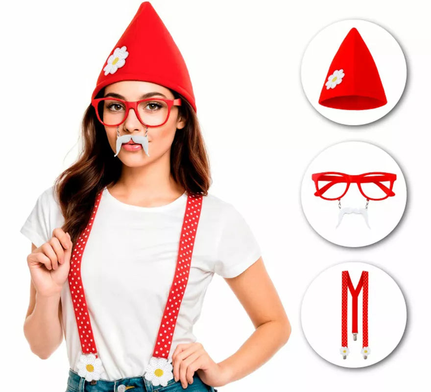 Kit de Enanita: Gorro, Gafas con Bigote y Tirantes