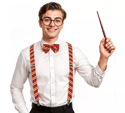 Kit de Estudiante de Magia adulto: Tirantes y Pajarita de rayas