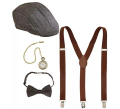 English Gangster Kit: Beret, Suspenders, Watch and Bowtie