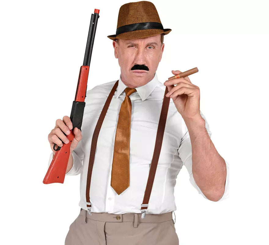 Translation missing: en.Kit de Gánster Marrón: Sombrero, Tirantes, Corbata, Bigote y Tabaco