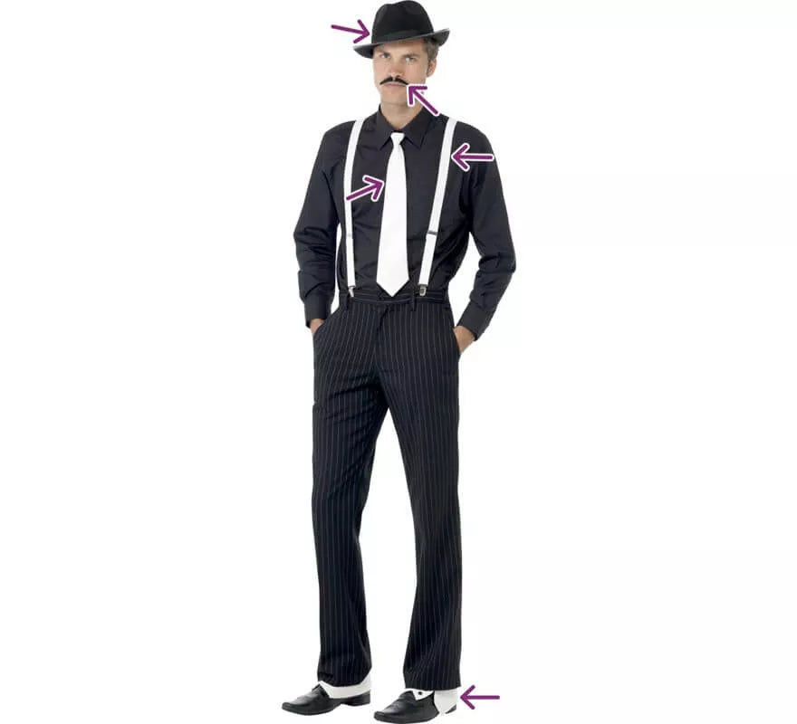 Translation missing: en.Kit de Gánster: Tirantes, Corbata, Sombrero, Polainas y Bigote
