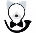 Kit de Gato blanco y negro: Diadema, Nariz, Pajarita y Cola