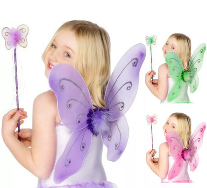 Kit de Hada Infantil en varios colores: Alas de mariposa y Varita Mágica