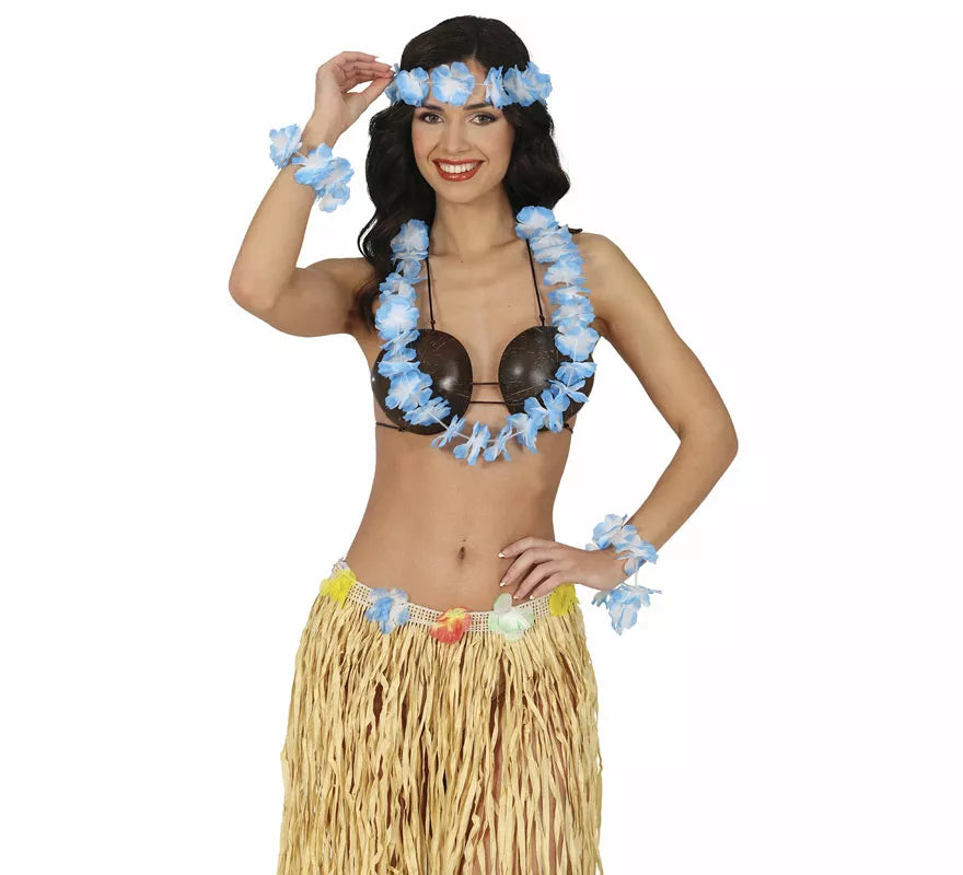 Kit de Hawaiana azul: Collar, tocado y pulseras