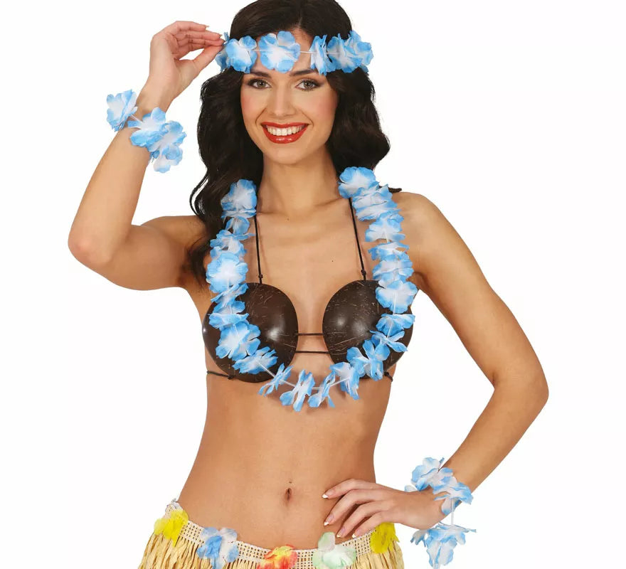 Kit de Hawaiana azul: Collar, tocado y pulseras