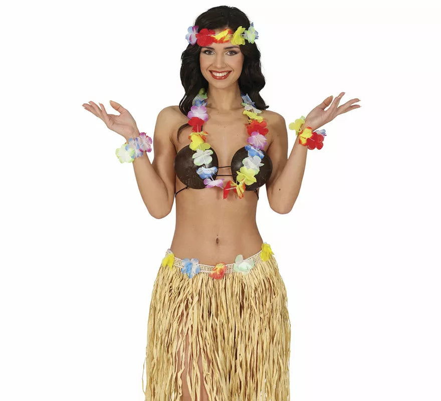 Kit de Hawaiana multicolor: Collar, tocado y pulseras