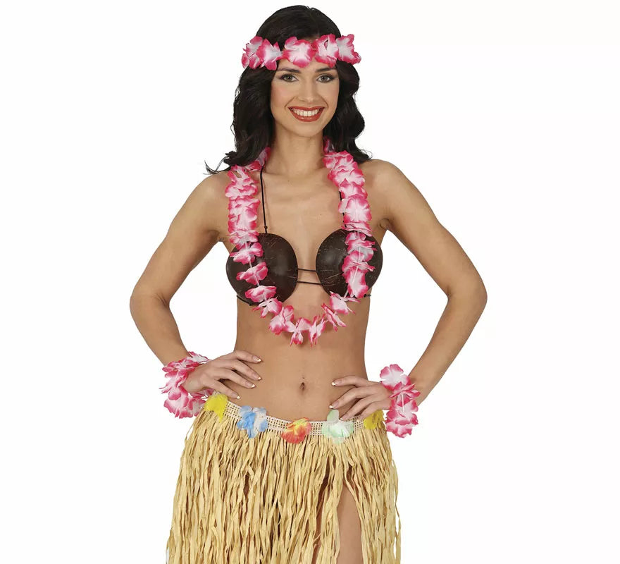 Kit de Hawaiana rojo: Collar, tocado y pulseras