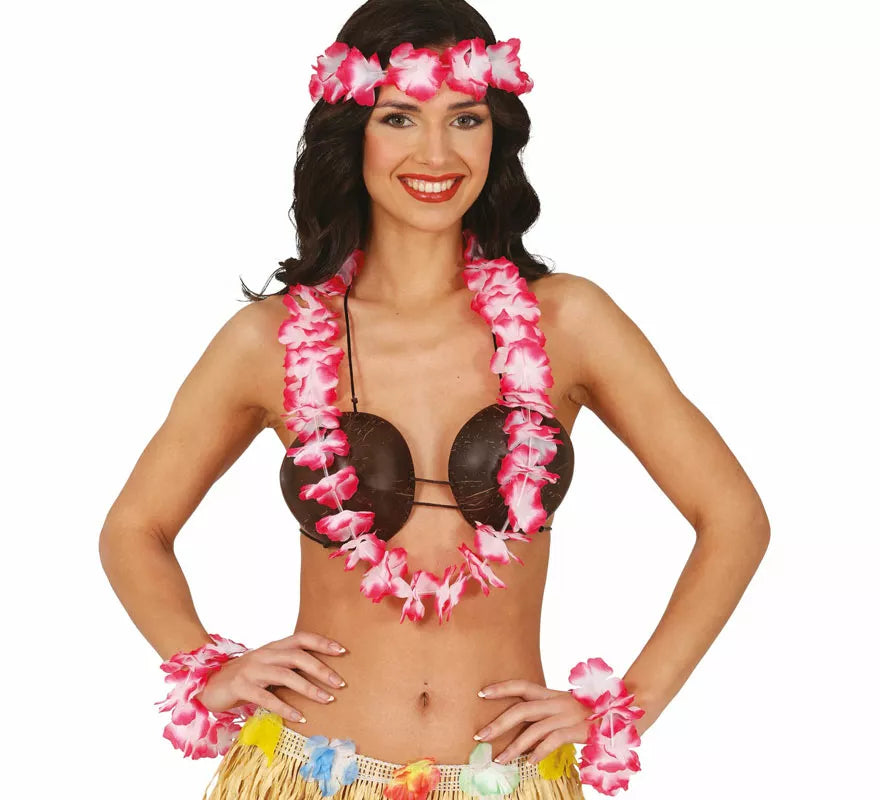 Kit de Hawaiana rojo: Collar, tocado y pulseras
