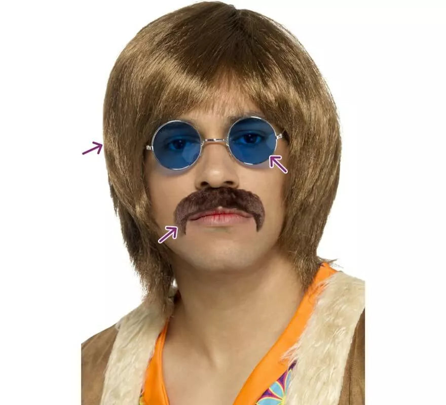 Translation missing: en.Kit de Hippie años 60: Peluca, Bigote y Gafas