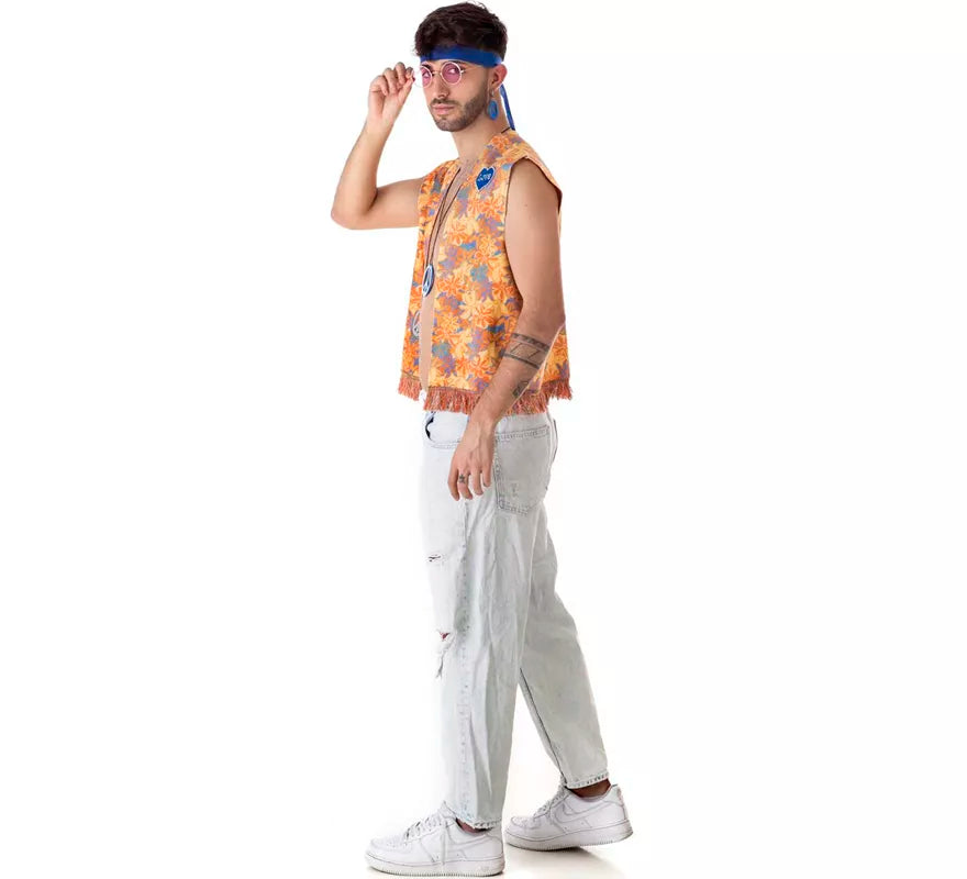 Kit de Hippie Flores para hombre: Chaleco y Cinta para la cabeza