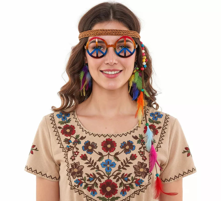 Kit de Hippie: Gafas, Pendientes y Cinta con Plumas