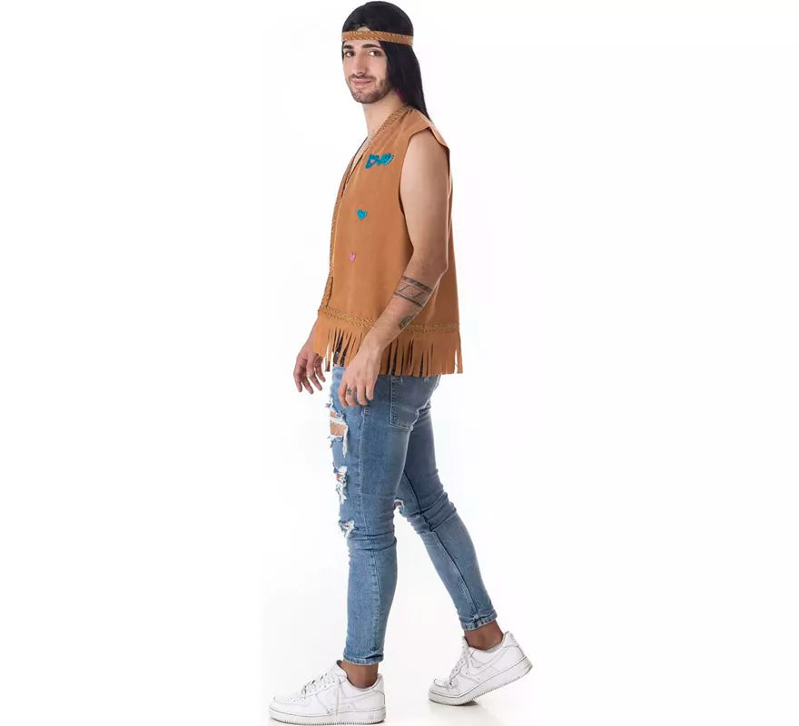 Kit de Hippie marrón para hombre: Chaleco y Cinta para la cabeza