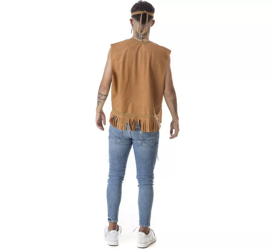 Kit de Hippie marrón para hombre: Chaleco y Cinta para la cabeza