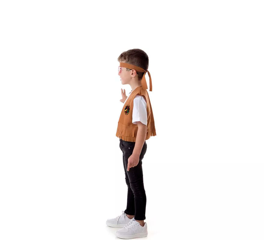 Kit de Hippie marrón para niño: Chaleco y Cinta para la cabeza