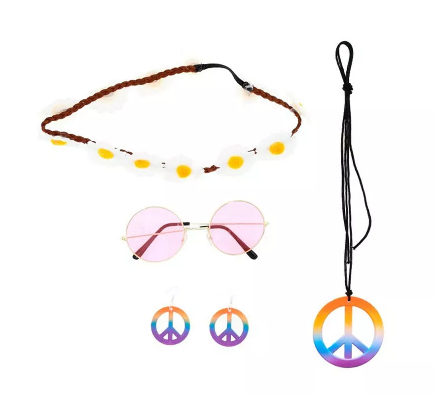 Translation missing: en.Kit de Hippie multicolor: Cinta para la cabeza, Gafas, Pendientes y Collar