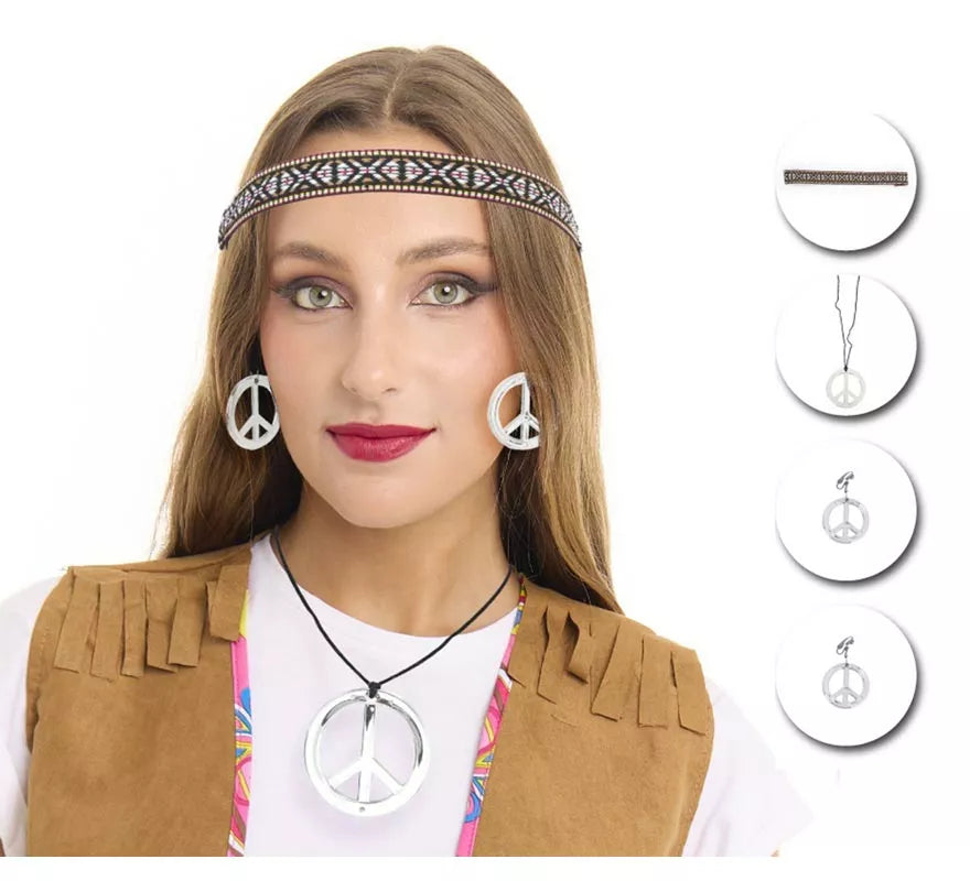 Translation missing: en.Kit de Hippie plateado adulto: Collar, Pendientes y Cinta