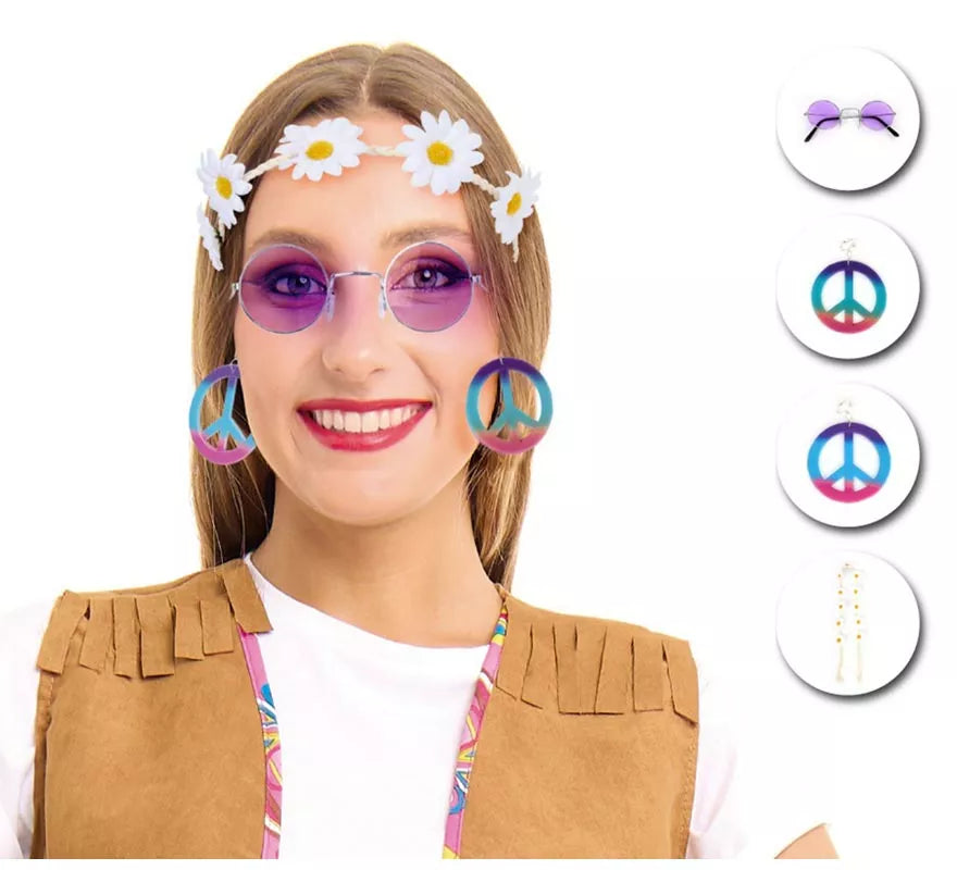 Translation missing: en.Kit de Hippie púrpura adulto: Gafas, Pendientes y Cinta