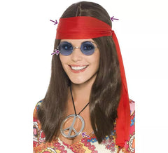Hippy Kit: Wig, Glasses, Locket and Red Ribbon