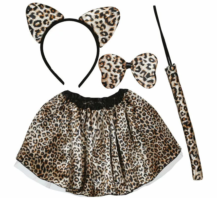 Translation missing: en.Kit de Leopardo clásico infantil: Diadema, lazo, cola y falda