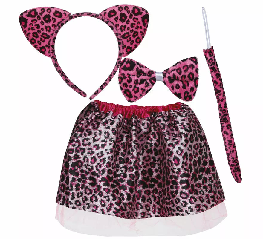 Translation missing: en.Kit de Leopardo rosa infantil: Diadema, lazo, cola y falda