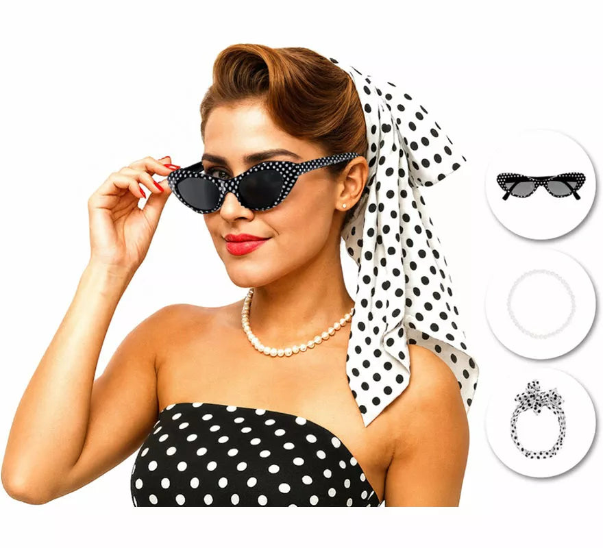 Kit de los Años 50: Gafas, Collar y Pañuelo