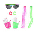 Kit de los Años 80: Gafas, Pendientes, Mechones y Guantes