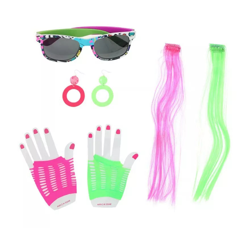 Translation missing: en.Kit de los Años 80: Gafas, Pendientes, Mechones y Guantes