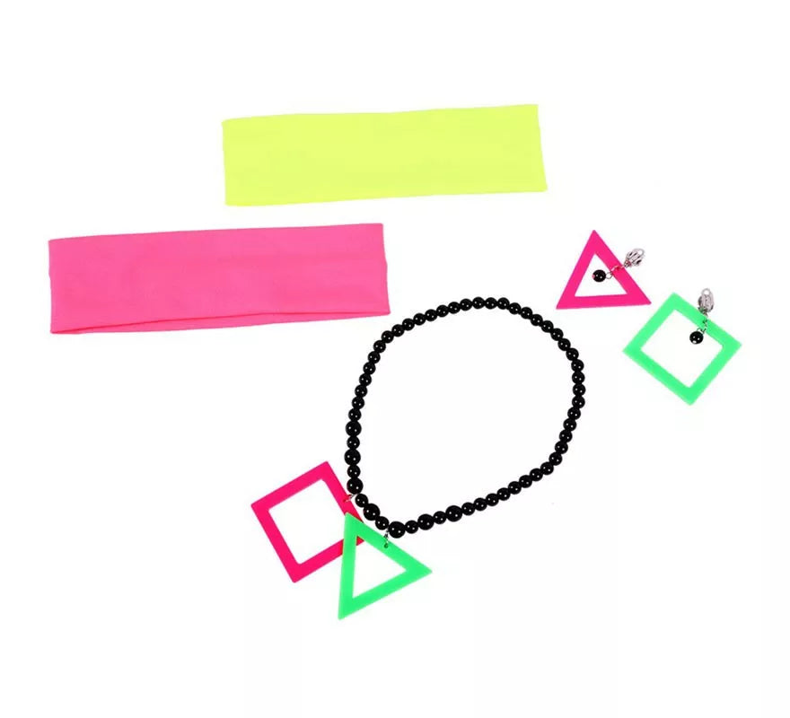 Kit de los años 80: Pendientes, Collar y 2 Cintas