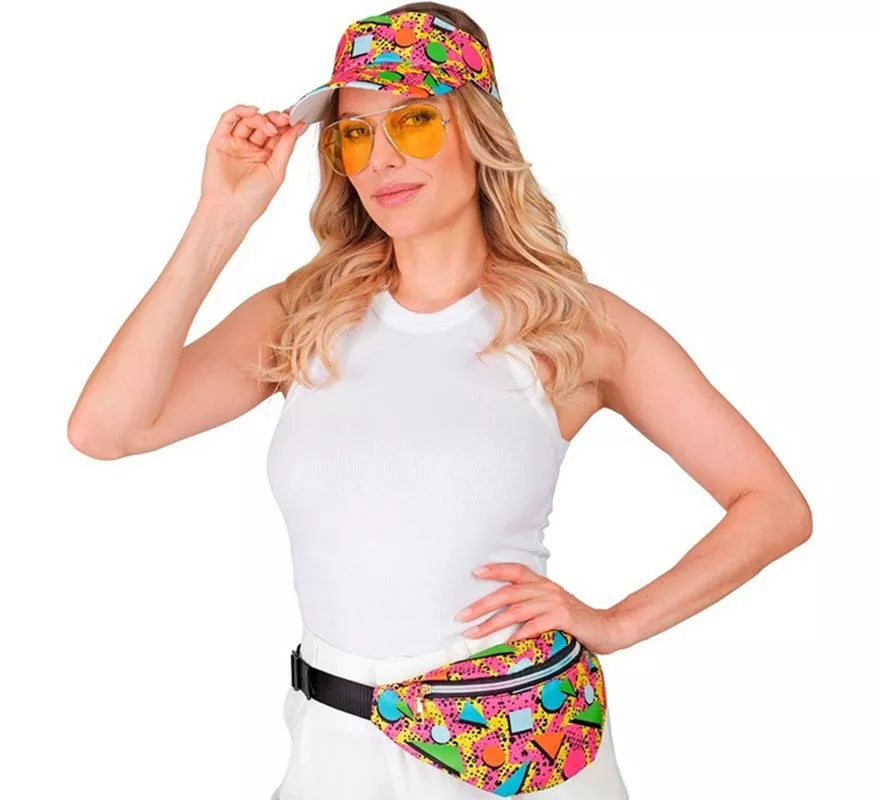 Kit de los Años 80: Riñonera y Visera multicolor