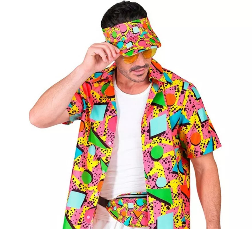 Kit de los Años 80: Riñonera y Visera multicolor